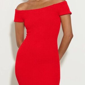 Hunza g Grace red off shoulder dress